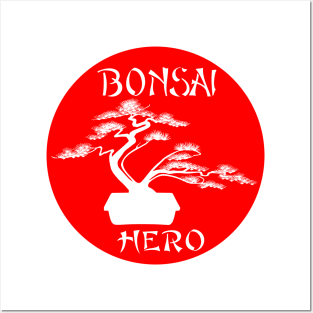 Lettering 'BONSAI HERO' with bonsai tree Posters and Art